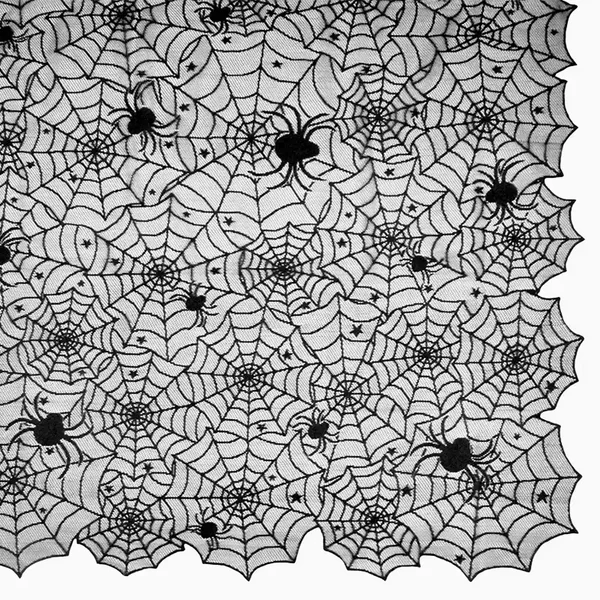 Toalha de Mesa Têxtil 1,37x1,83m Teias de Aranha Preta - Halloween