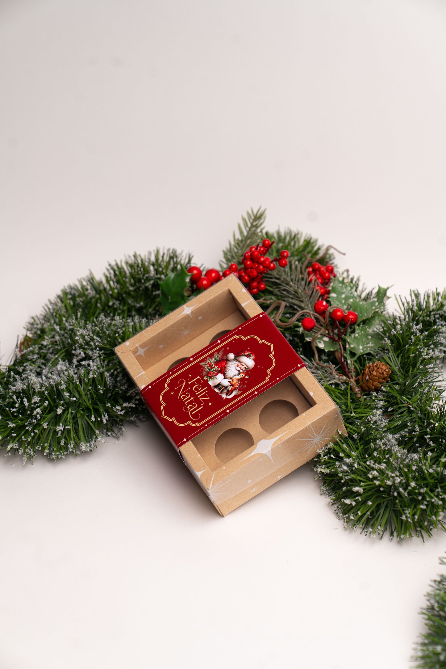 Caixa Kraft 6 Doces c/ Cinta - Linha Estrela de Natal