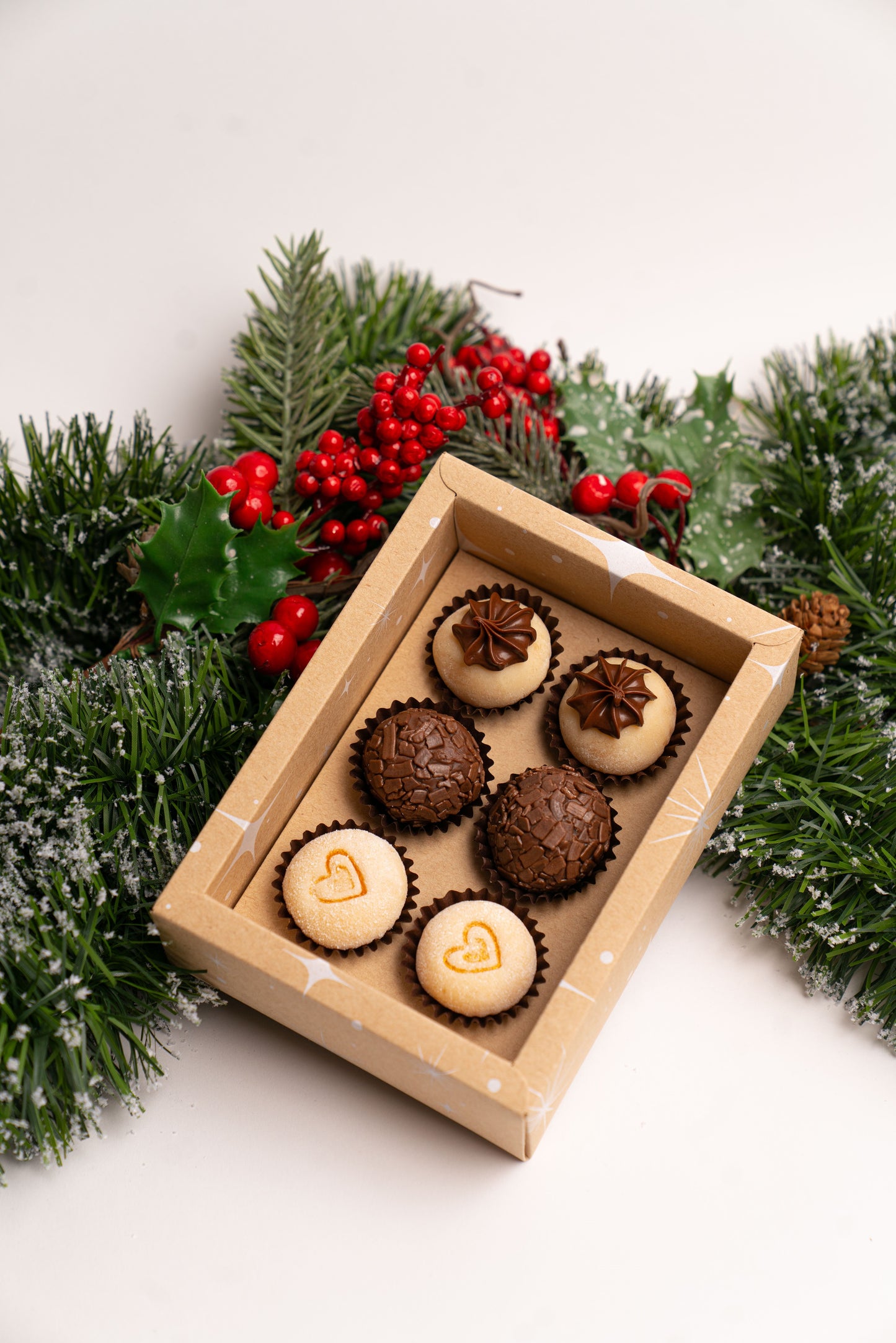 Caixa Kraft 6 Doces c/ Cinta - Linha Estrela de Natal