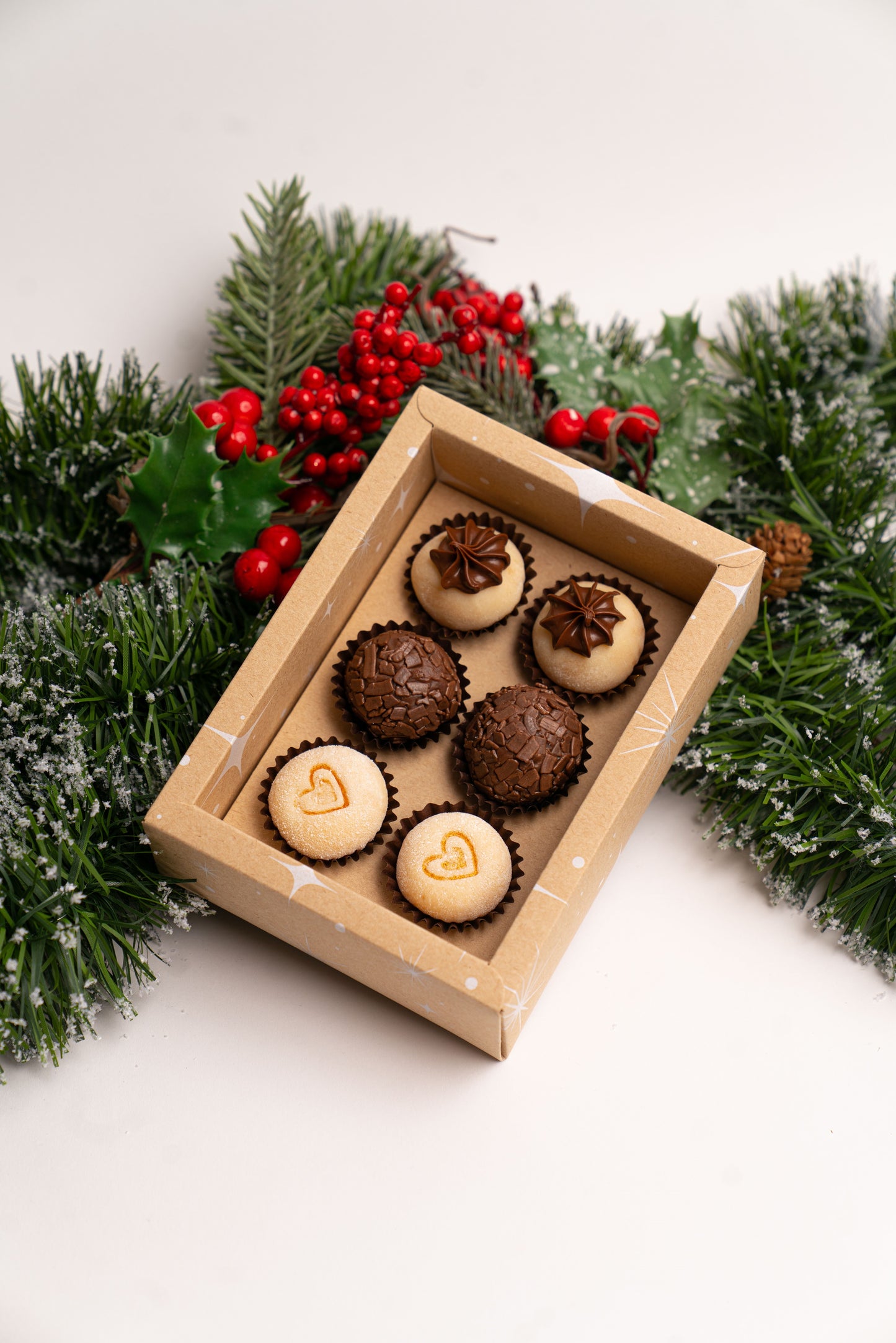 Caixa Kraft 6 Doces c/ Cinta - Linha Estrela de Natal