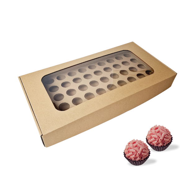 Caixa p/ 50 Brigadeiros c/janela Kraft - PACK 10UN