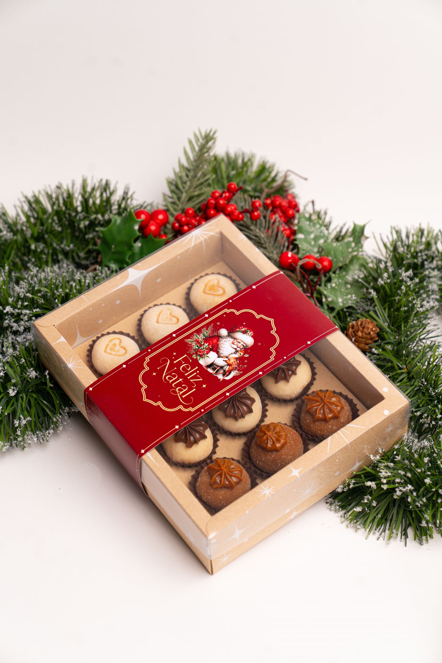 Caixa Kraft 12 Doces c/ Cinta - Linha Estrela de Natal
