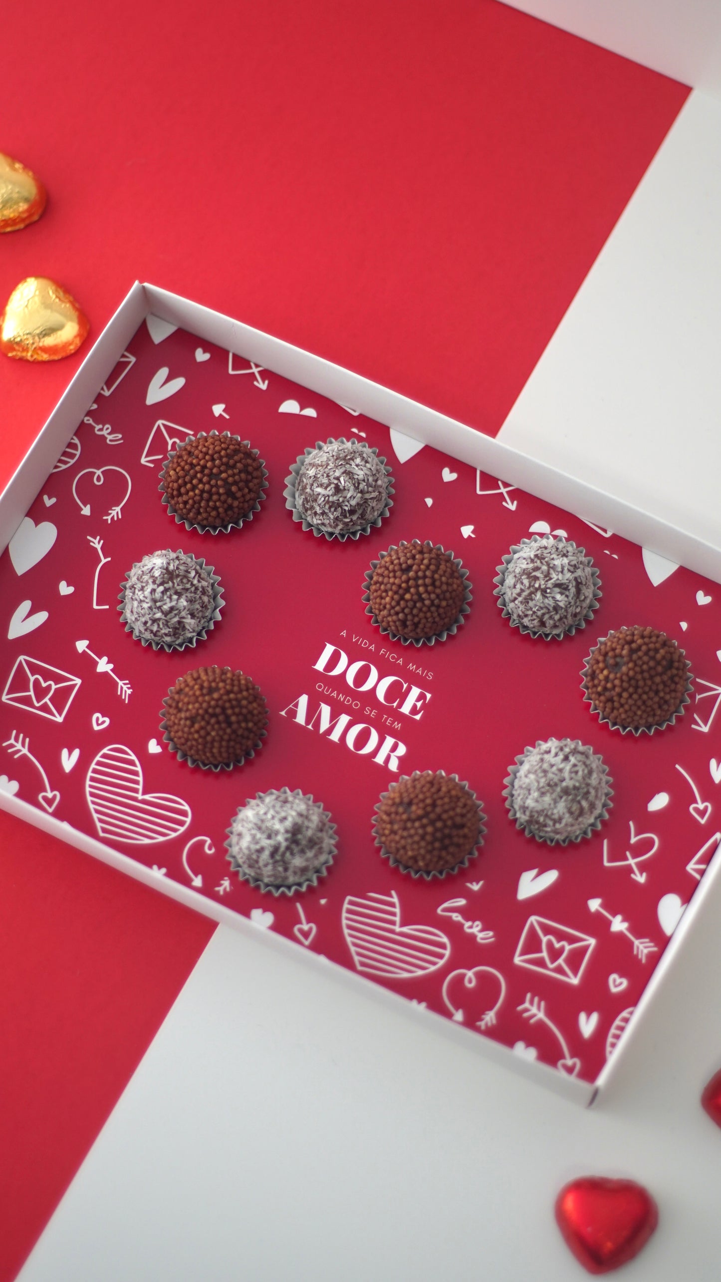 Caixa Coração 10 Brigadeiros - Dia dos Namorados - Branca