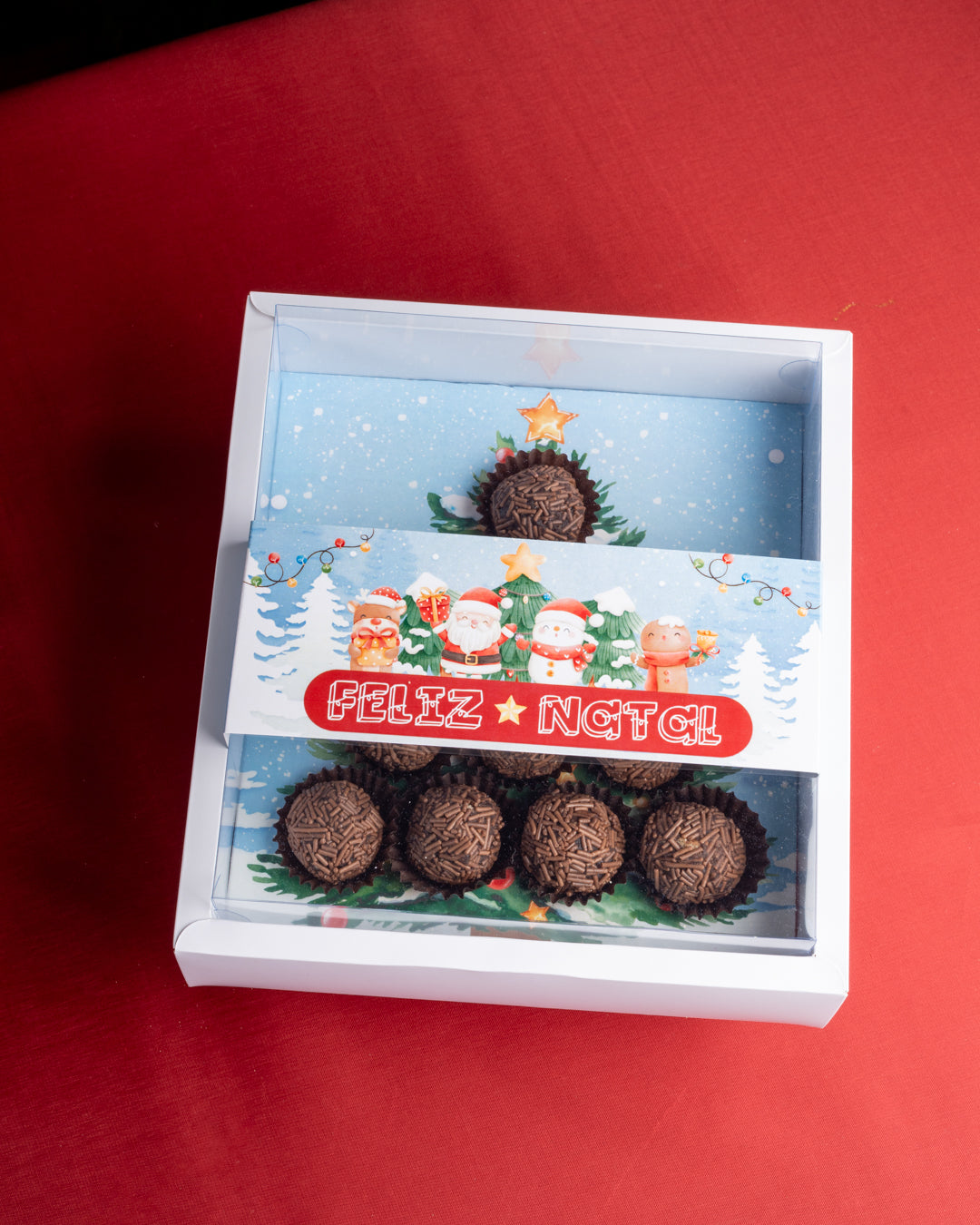 Caixa 10 doces "Magia do Natal" c/ Berço Árvore e cinta - PACK10