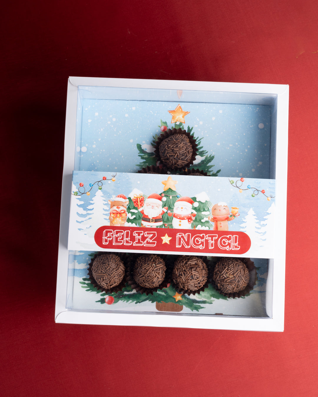 Caixa 10 doces "Magia do Natal" c/ Berço Árvore e cinta - PACK10