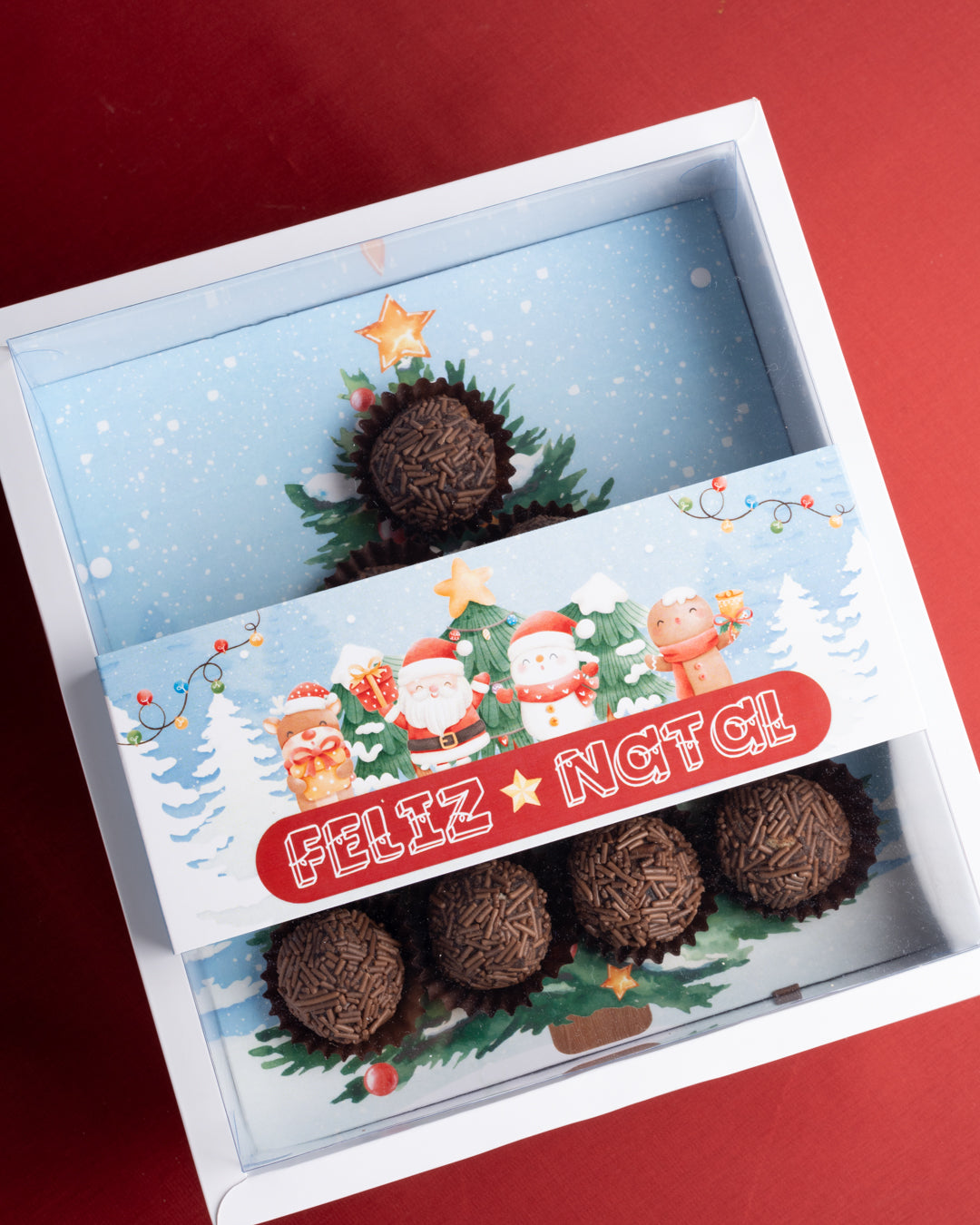 Caixa 10 doces "Magia do Natal" c/ Berço Árvore e cinta - PACK10