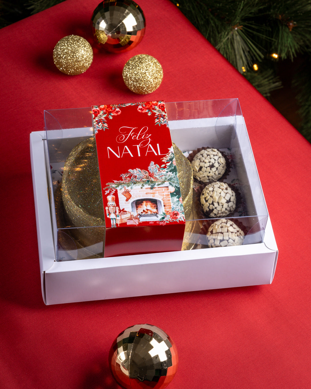 Caixa Mini-Bolo + 3 Doces "Quebra-Noz" c/ cinta - PACK 10UN