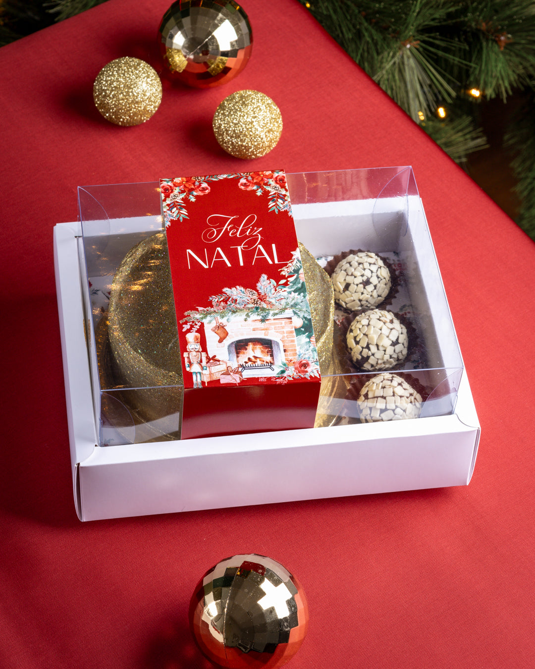 Caixa Mini-Bolo + 3 Doces "Quebra-Noz" c/ cinta - PACK 10UN