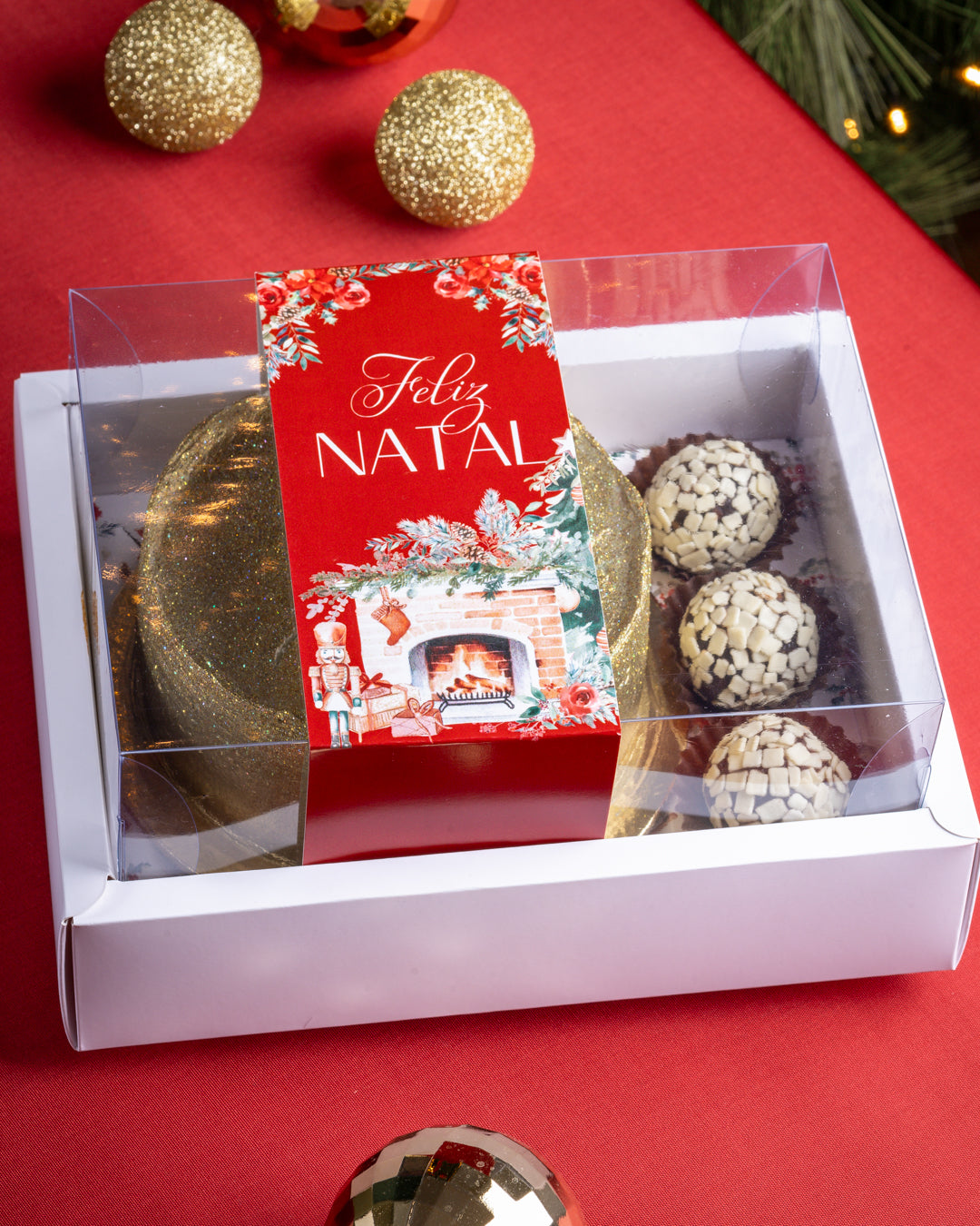 Caixa Mini-Bolo + 3 Doces "Quebra-Noz" c/ cinta - PACK 10UN