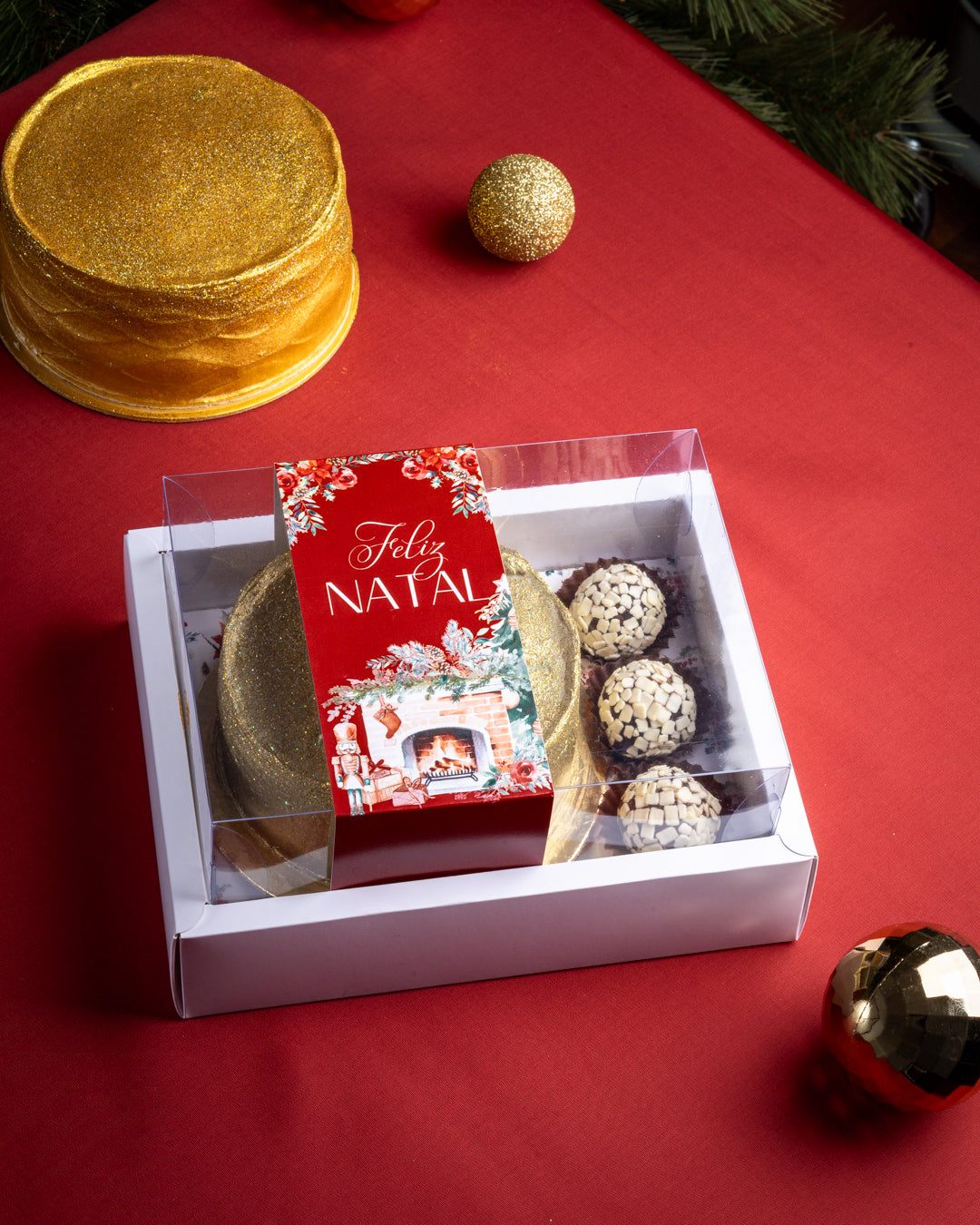 Caixa Mini-Bolo + 3 Doces "Quebra-Noz" c/ cinta - PACK 10UN