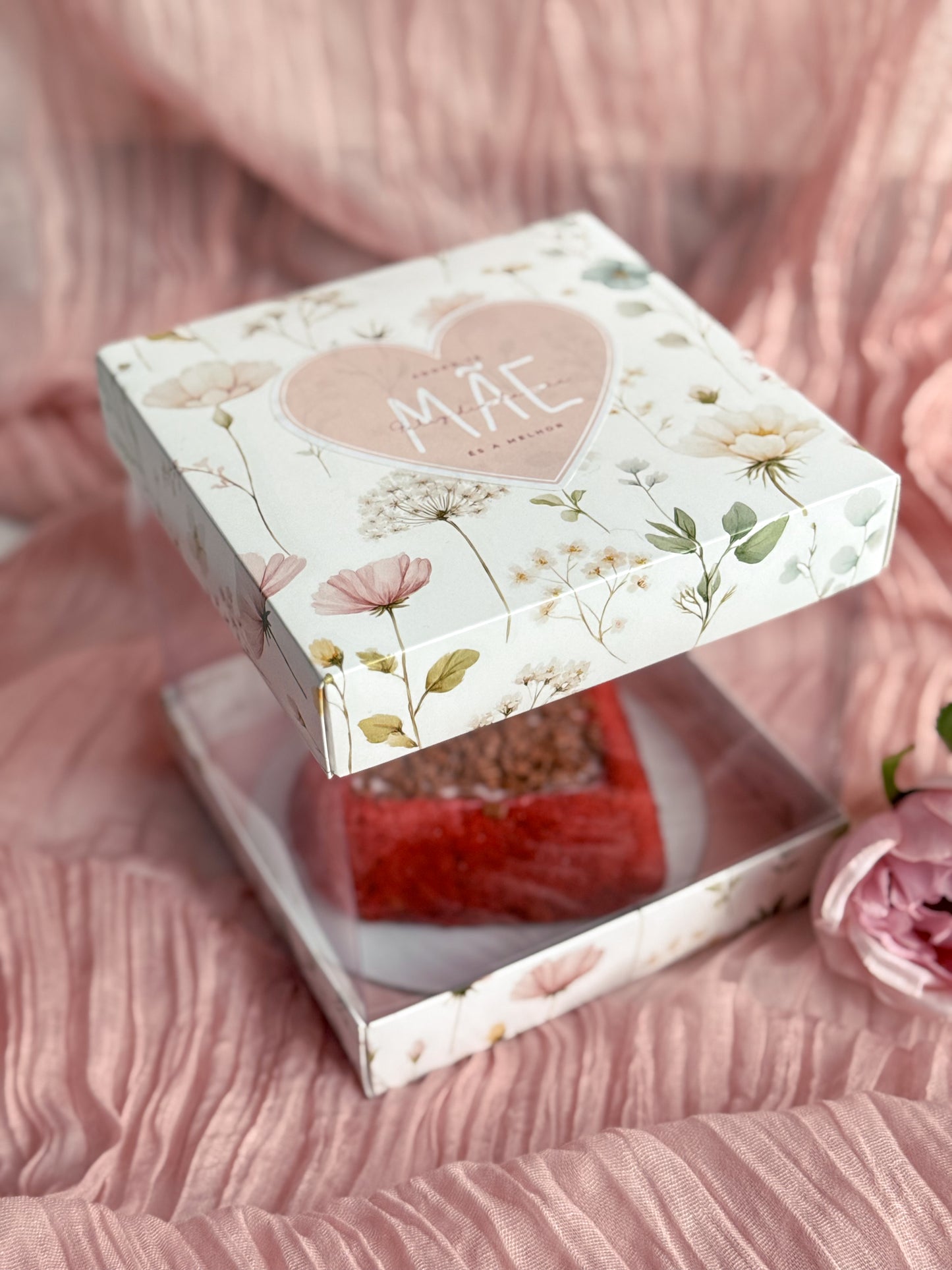 Caixa Rosa 15x15x15 c/ Etiqueta - Dia da Mãe