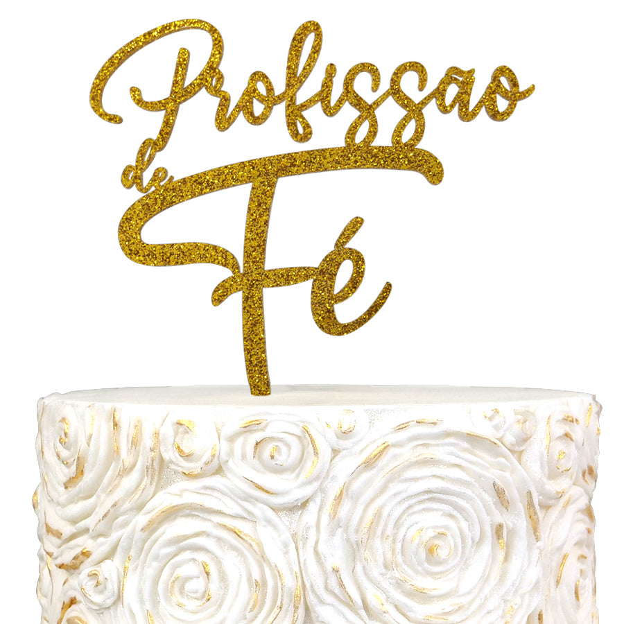 Topper Ouro Glitter Profissão de Fé