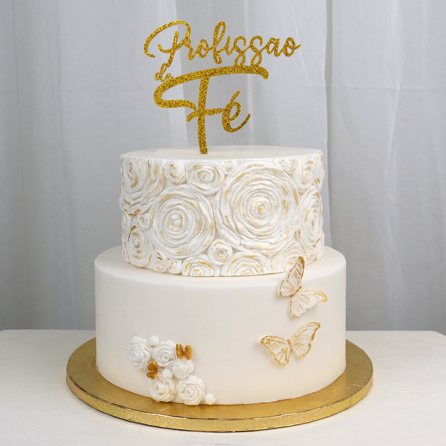 Topper Ouro Glitter Profissão de Fé