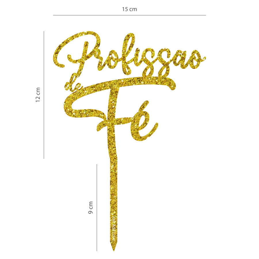 Topper Ouro Glitter Profissão de Fé