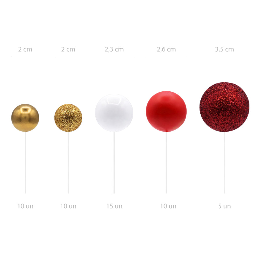 Conjunto Esferas Vermelho & Ouro