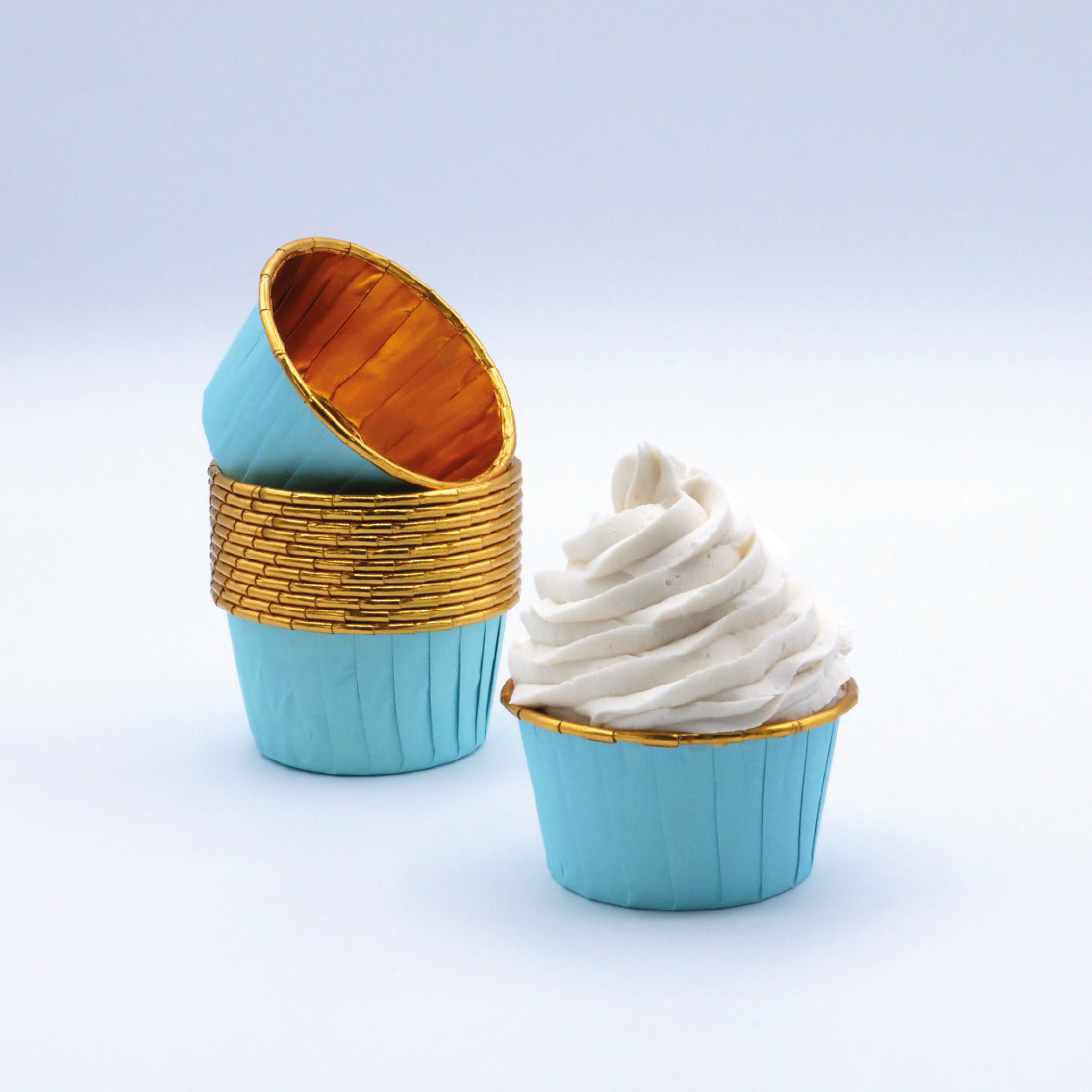 Cápsulas Cupcake Azul Claro & Ouro