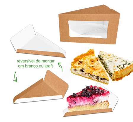 Caixa Fatia Bolo Branco/Kraft - Pack 10un