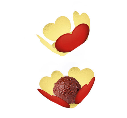 Heart-Shaped Chocolate/Brigadeiro Base - Red/Gold - Pack of 25