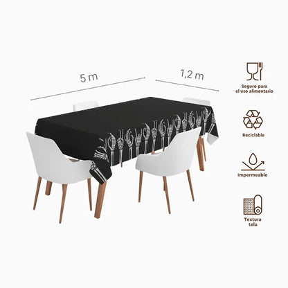 Toalha de Mesa de Papel em Rolo 1.2x5m Braços de Esqueleto Preto