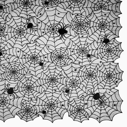 Toalha de Mesa Têxtil 1,37x1,83m Teias de Aranha Preta - Halloween