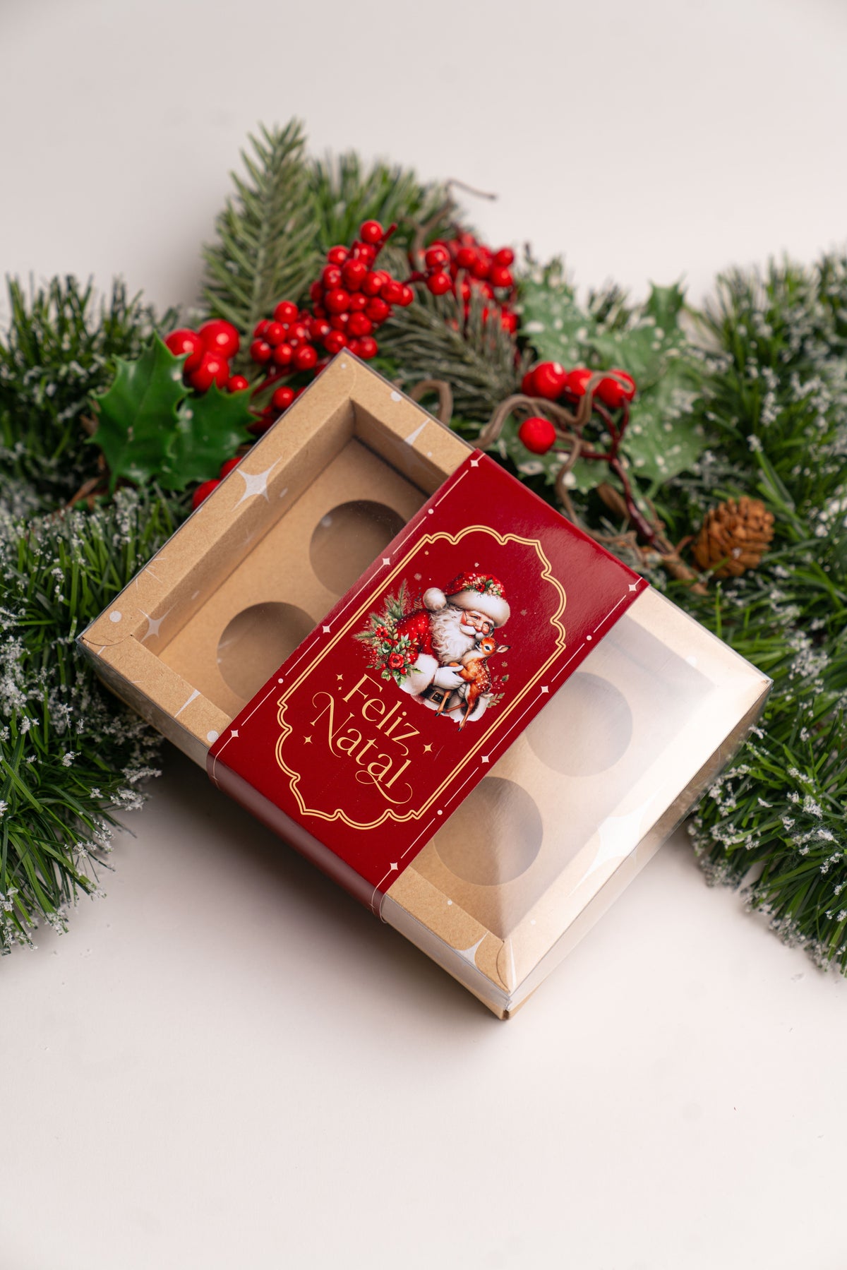 Caixa Kraft 6 Doces c/ Cinta - Linha Estrela de Natal