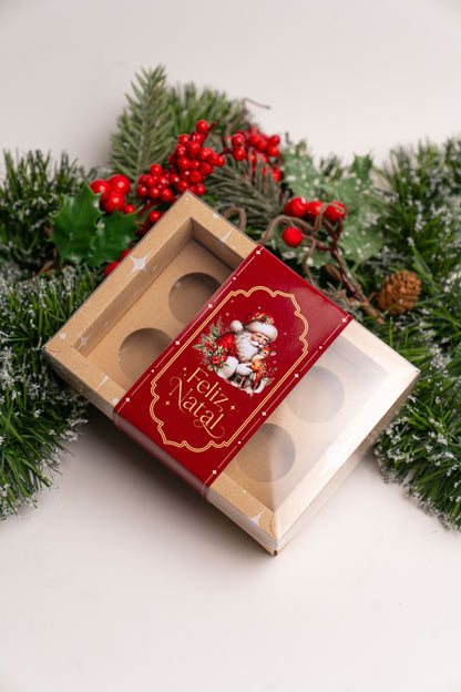 Caixa Kraft 6 Doces c/ Cinta - Linha Estrela de Natal