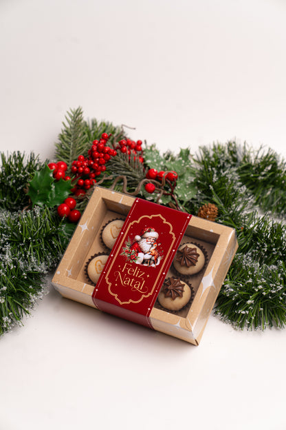 Caixa Kraft 6 Doces c/ Cinta - Linha Estrela de Natal