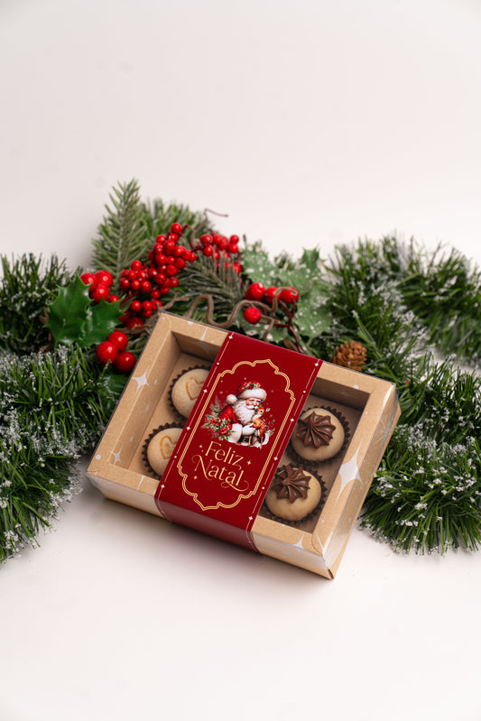 Caixa Kraft 6 Doces c/ Cinta - Linha Estrela de Natal