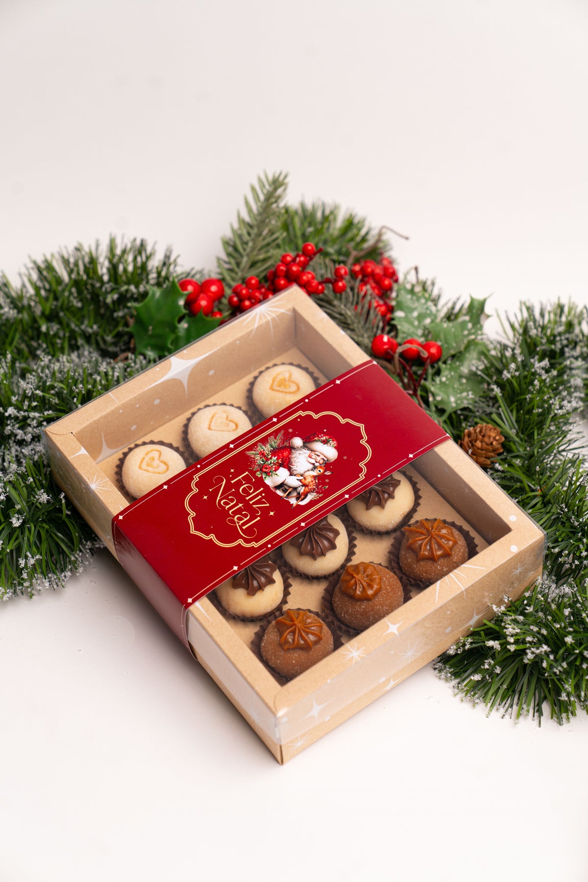 Caixa Kraft 12 Doces c/ Cinta - Linha Estrela de Natal