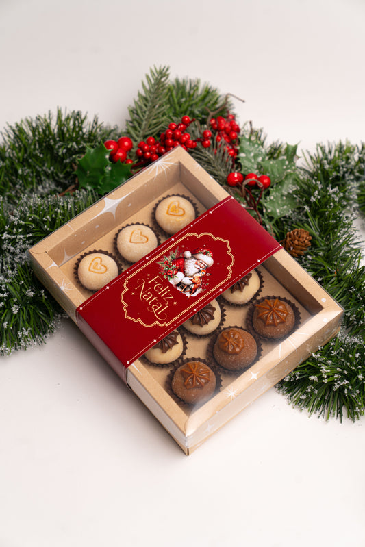 Caixa Kraft 12 Doces c/ Cinta - Linha Estrela de Natal
