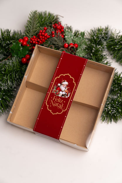 Caixa Kraft 20x20x4cm c/ Cinta e Divisórias - Linha Estrela de Natal