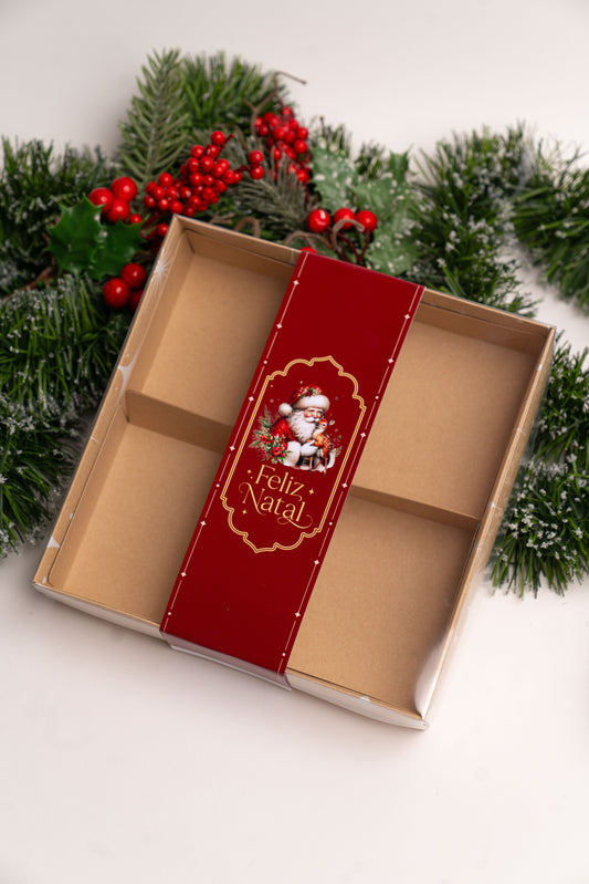 Caixa Kraft 20x20x4cm c/ Cinta e Divisórias - Linha Estrela de Natal