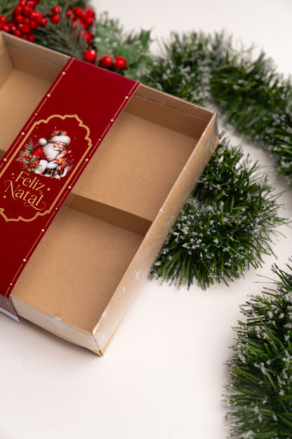 Caixa Kraft 20x20x4cm c/ Cinta e Divisórias - Linha Estrela de Natal