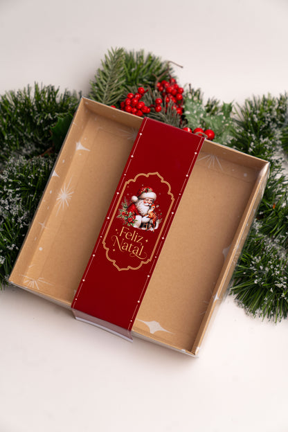 Caixa Kraft 20x20x4cm c/ Cinta - Linha Estrela de Natal