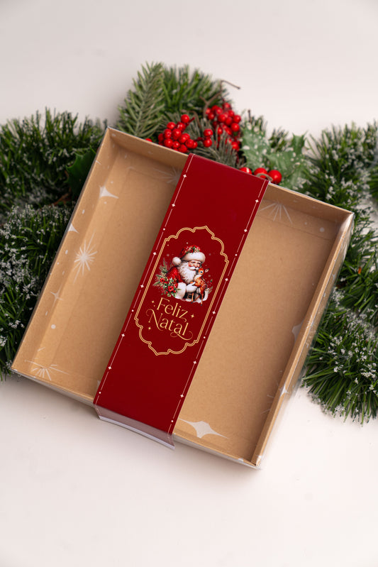 Caixa Kraft 20x20x4cm c/ Cinta - Linha Estrela de Natal