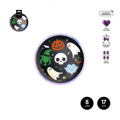 8 Pratos 17cm Doçura ou Travessura Iridescente - Halloween