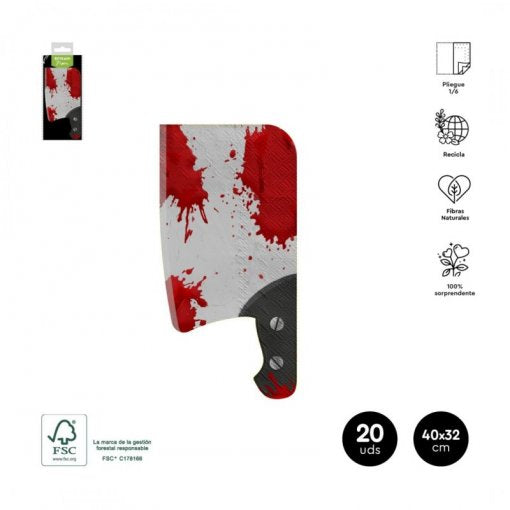 20 Guardanapos 40x32cm Faca com Sangue - Halloween