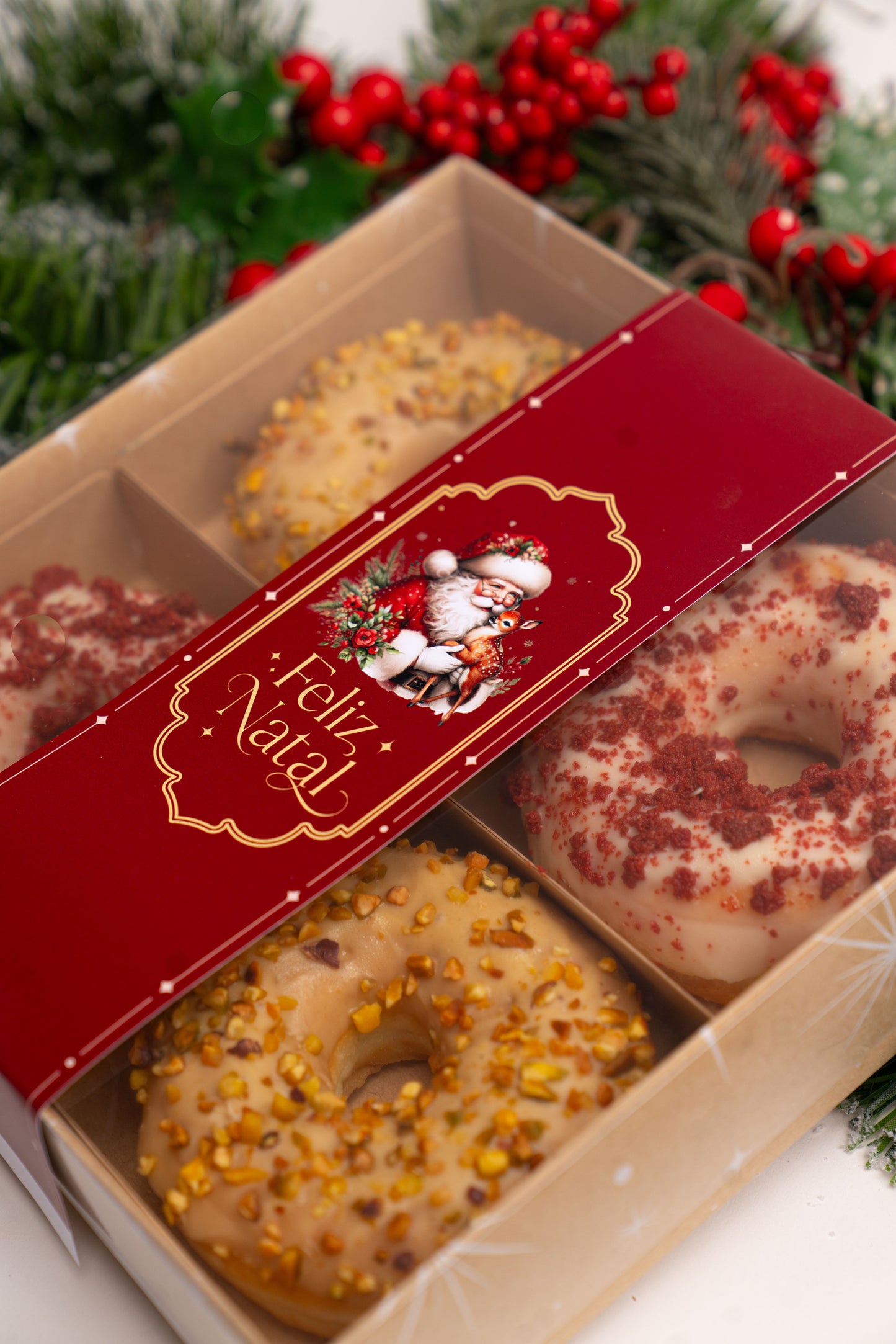 Caixa Kraft 20x20x4cm c/ Cinta e Divisórias - Linha Estrela de Natal