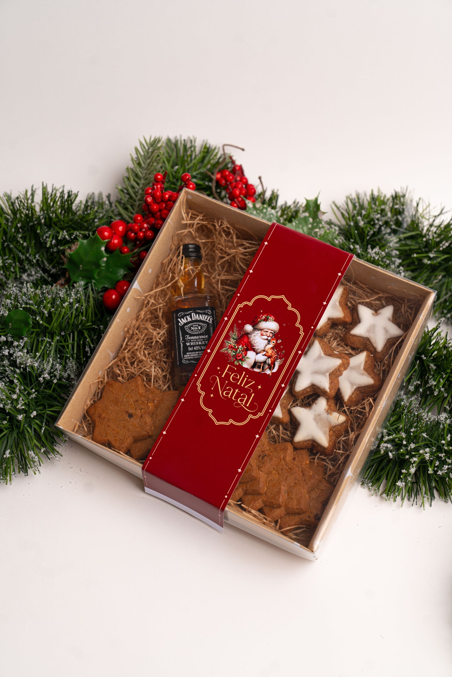 Caixa Kraft 20x20x4cm c/ Cinta - Linha Estrela de Natal