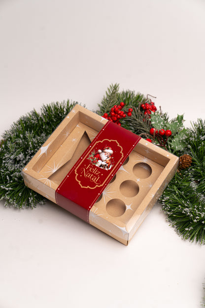 Caixa Kraft Garrafa + 6 Doces c/ Cinta - Linha Estrela de Natal