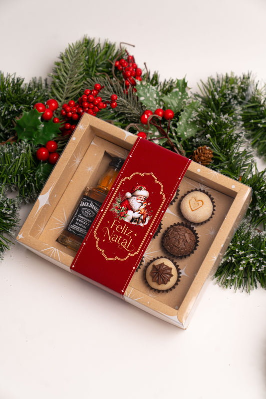 Caixa Kraft Garrafa + 6 Doces c/ Cinta - Linha Estrela de Natal