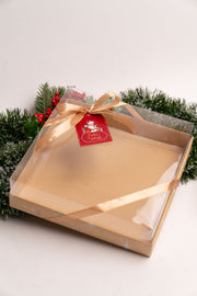 Caixa Kraft p/ Guirlanda Brownie 25x25x4cm c/ Tampa PVC- Linha Estrela de Natal