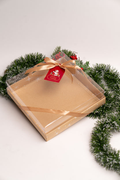 Caixa Kraft p/ Guirlanda Brownie 25x25x4cm c/ Tampa PVC- Linha Estrela de Natal