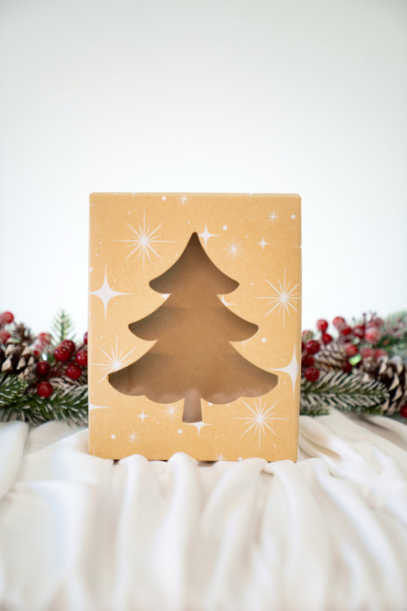 Kraft Box for 12 Sweets with Ribbon - Christmas Star Line