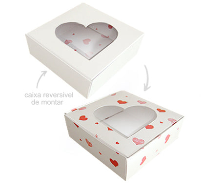 Caixa Janela Coração 10X10X3,5cm - PACK 10UN