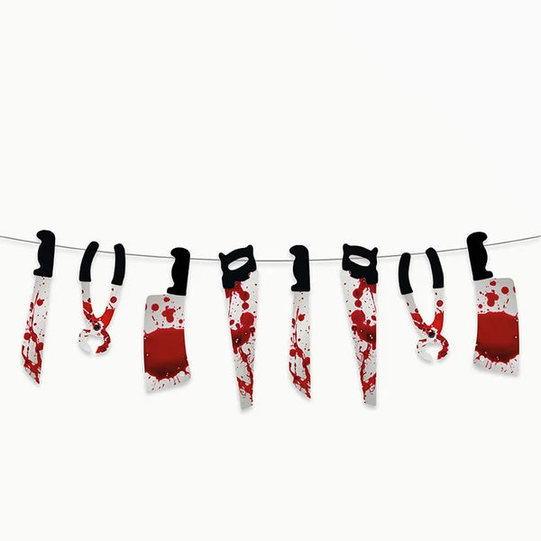 Grinalda de Papel 3m com 8 Facas Ensanguentadas - Halloween