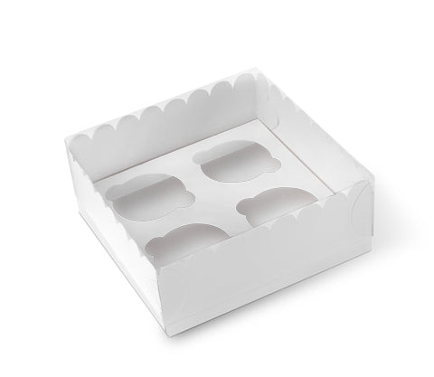 White Box for 4 Cupcakes with PVC Lid 