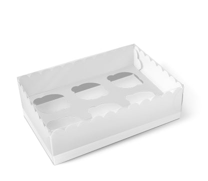 White Box for 6 Cupcakes with PVC Lid 