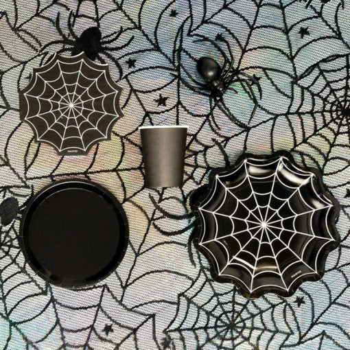 Toalha de Mesa Têxtil 1,37x1,83m Teias de Aranha Preta - Halloween
