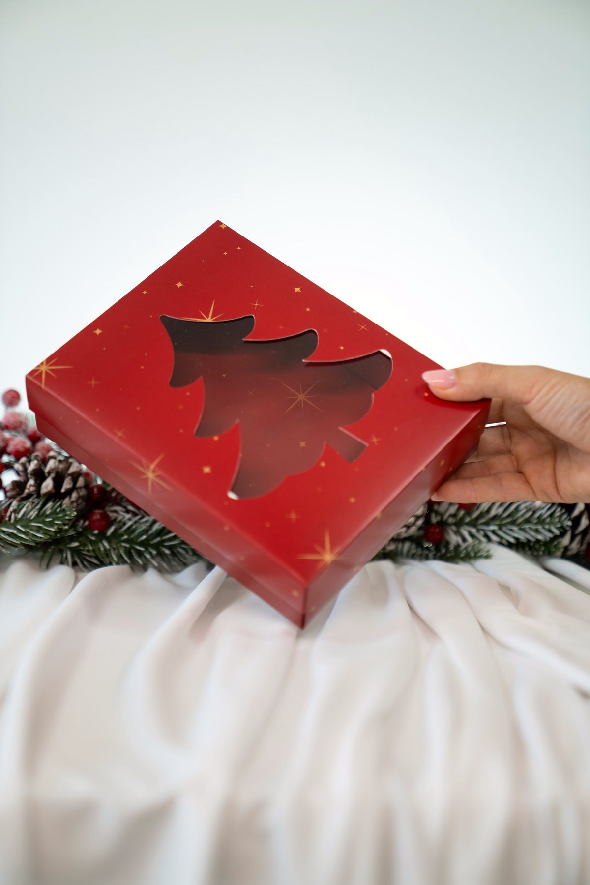 Kraft Box for 12 Sweets with Ribbon - Christmas Star Line
